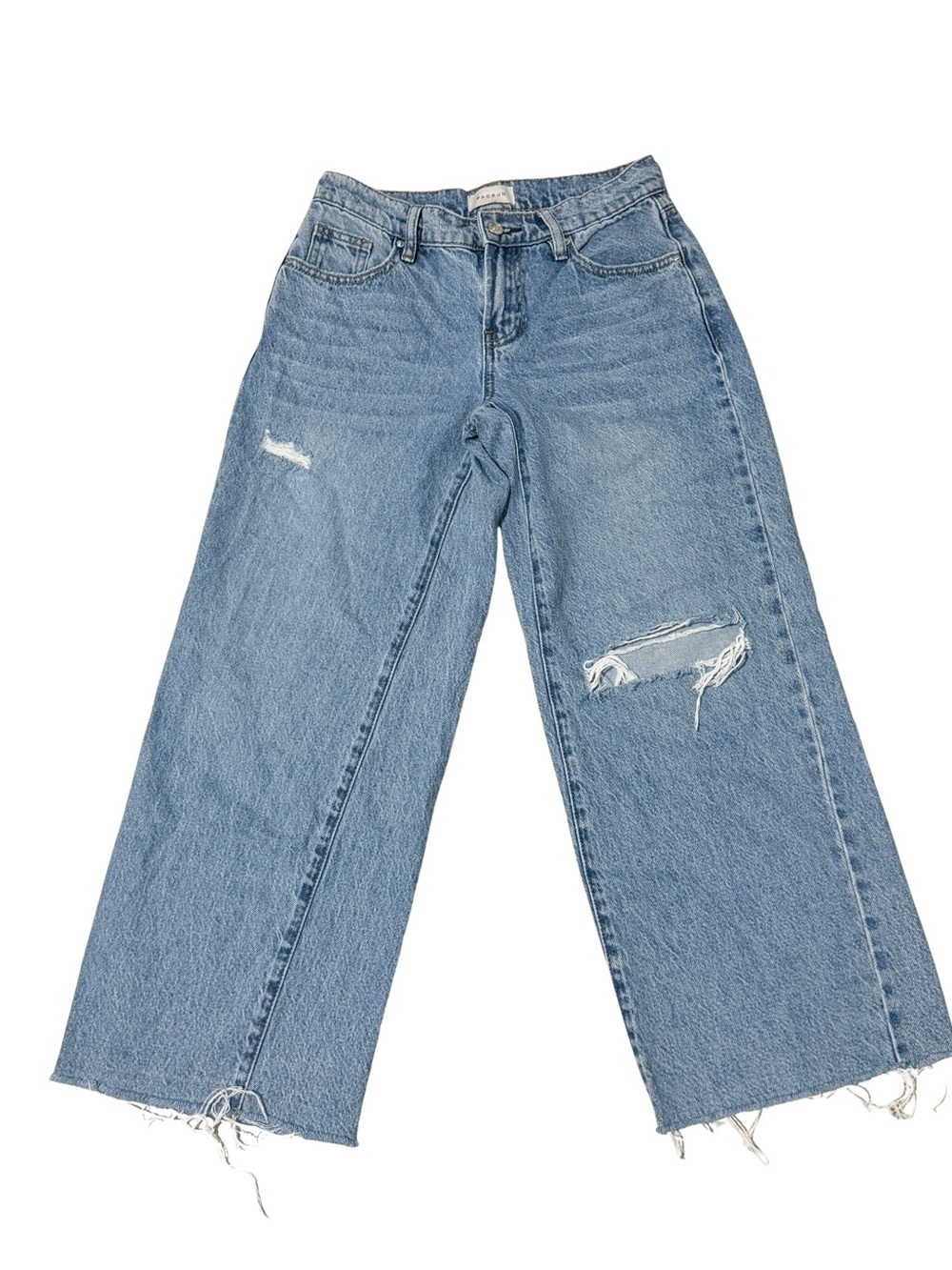 PacSun Light Blue Wide Leg Raw Hem Grunge Skater Distressed Jeans 24
